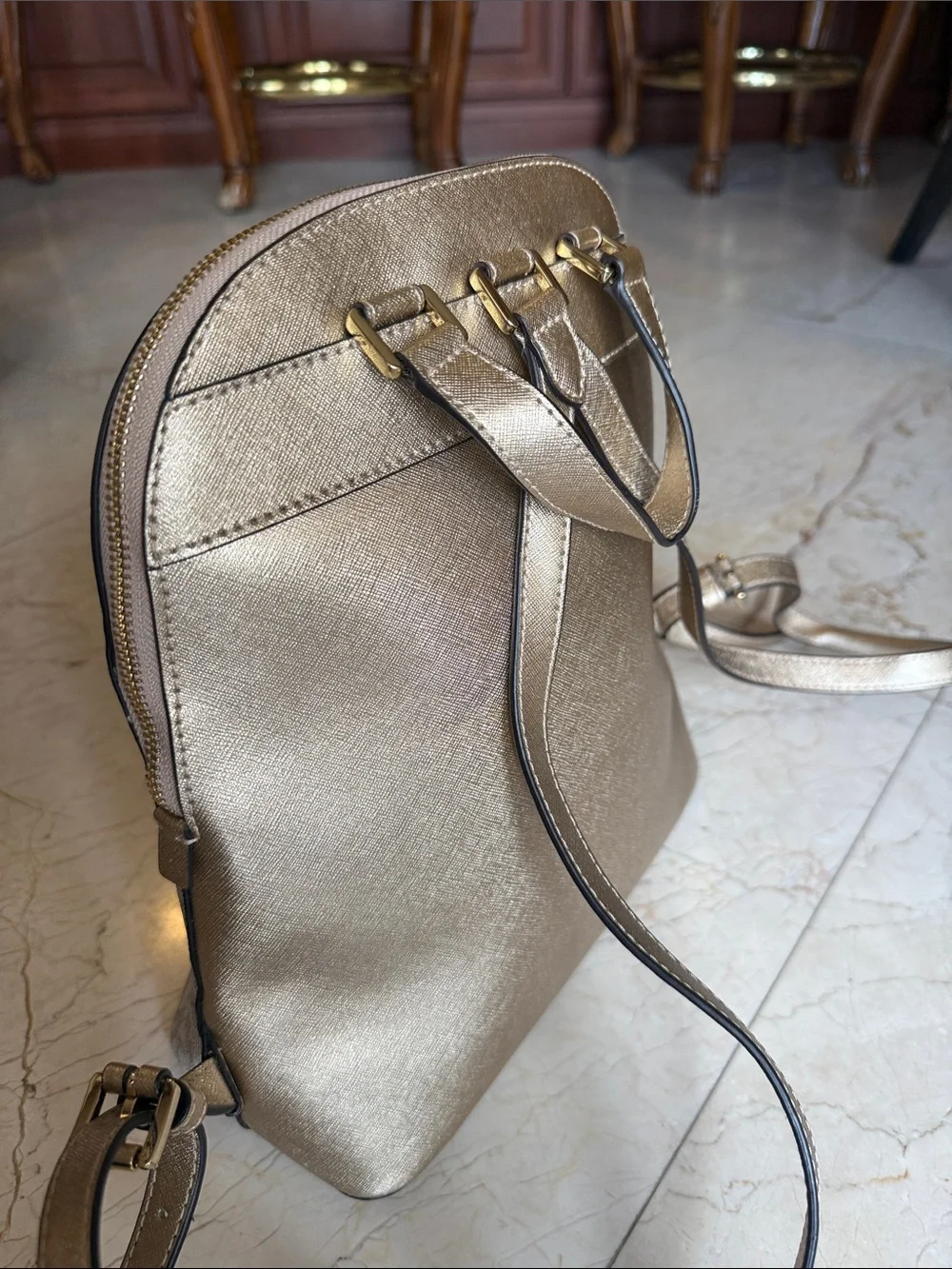 Michael Kors White & Gold Signature Backpack